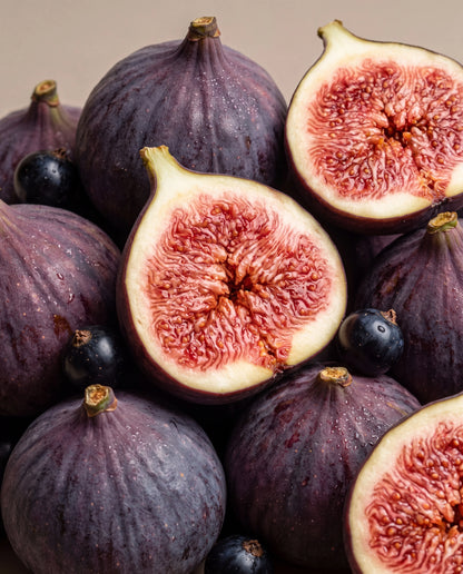 Black Fig & Cassis scent notes: ripe figs, whole and halved, with blackcurrants