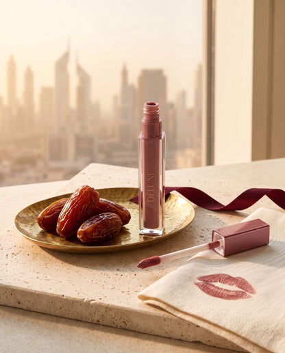 Delune LuxMatte in Date in Dubai with Medjool dates and the Dubai skyline