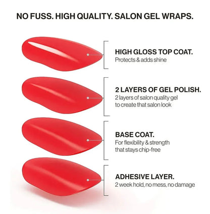 Blush (Non-UV Nail Wraps): four-layer salon gel wrap with high-gloss top coat, two layers of gel polish, base coat and adhesive layer